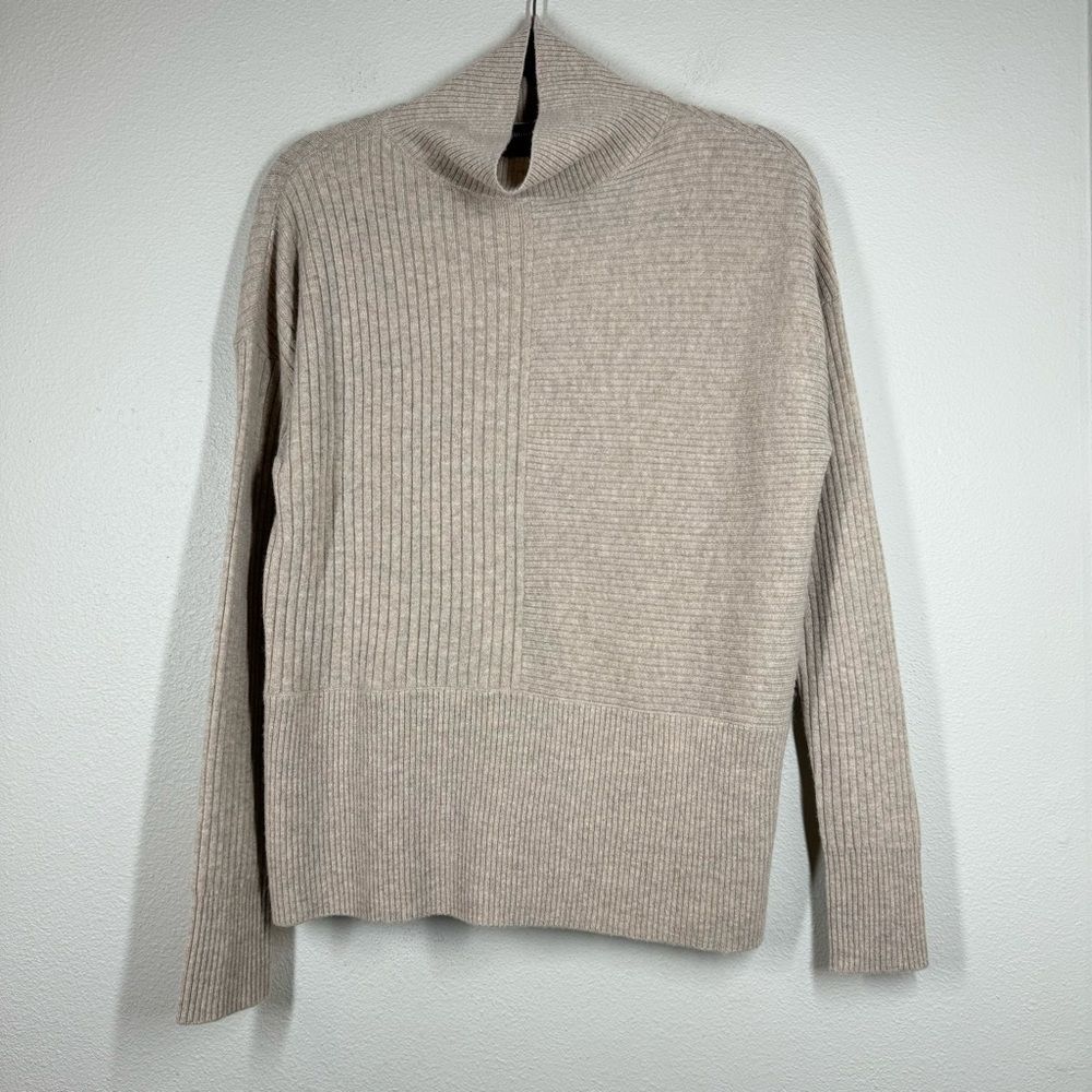 Summersalt The Luxe Merino Cashmere Funnel Neck Taupe Sweater Size Small